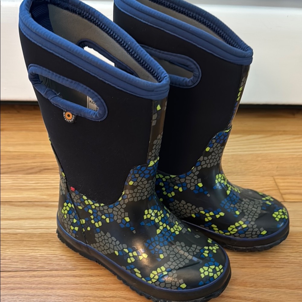 Kids Waterproof Boots - Black and Blue size 12